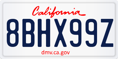 CA license plate 8BHX99Z