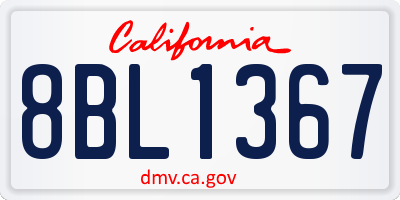 CA license plate 8BL1367