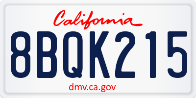 CA license plate 8BQK215