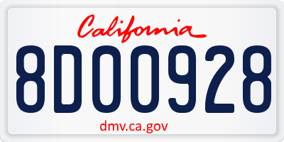 CA license plate 8D00928