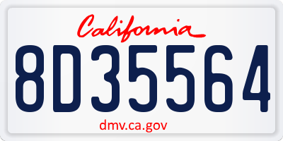 CA license plate 8D35564