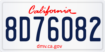 CA license plate 8D76082