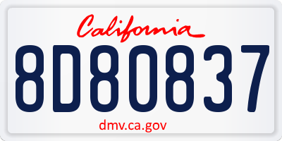 CA license plate 8D80837