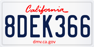 CA license plate 8DEK366