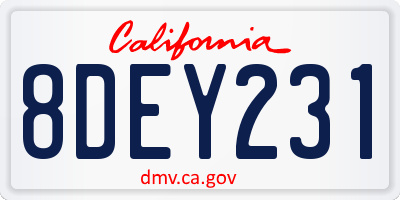 CA license plate 8DEY231