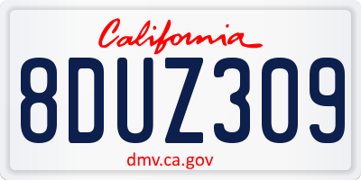 CA license plate 8DUZ309