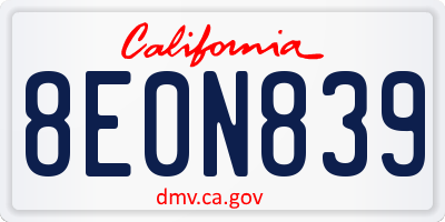 CA license plate 8E0N839