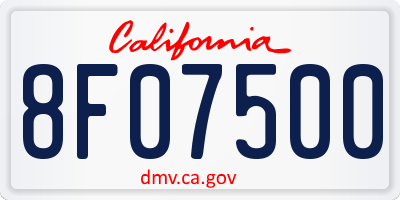 CA license plate 8F07500