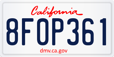 CA license plate 8F0P361