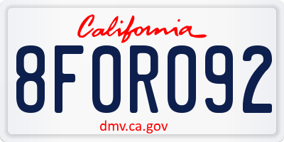 CA license plate 8F0R092