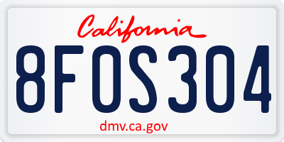 CA license plate 8F0S304