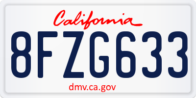 CA license plate 8FZG633