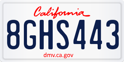 CA license plate 8GHS443