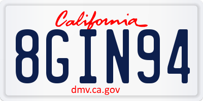 CA license plate 8GIN94