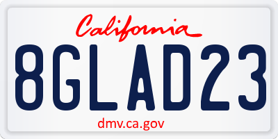 CA license plate 8GLAD23