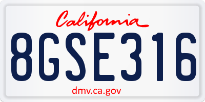 CA license plate 8GSE316