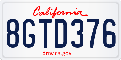 CA license plate 8GTD376