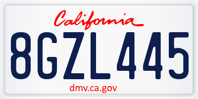 CA license plate 8GZL445