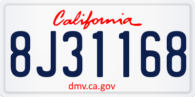 CA license plate 8J31168