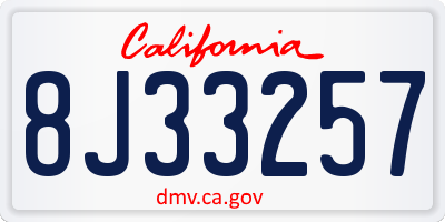 CA license plate 8J33257