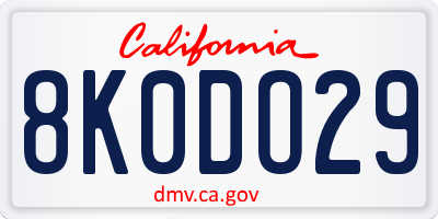 CA license plate 8K0DO29