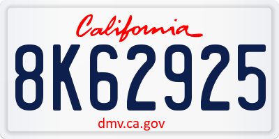 CA license plate 8K62925