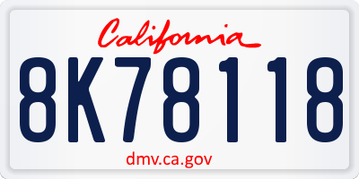 CA license plate 8K78118