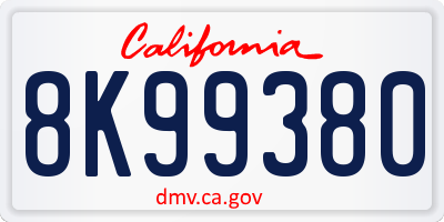 CA license plate 8K99380