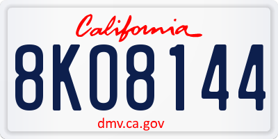 CA license plate 8KO8144