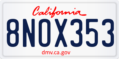 CA license plate 8NOX353