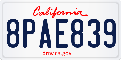 CA license plate 8PAE839