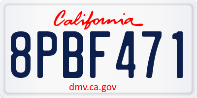 CA license plate 8PBF471