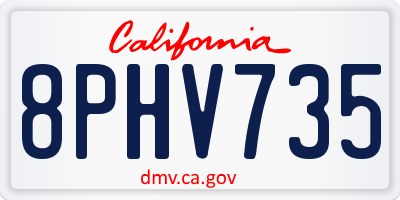 CA license plate 8PHV735