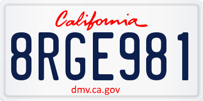 CA license plate 8RGE981