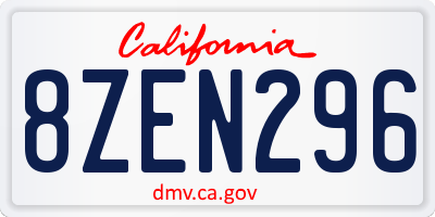 CA license plate 8ZEN296