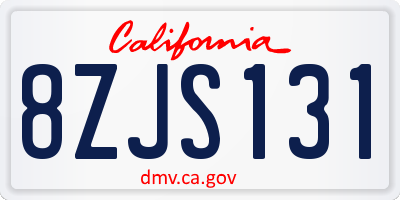 CA license plate 8ZJS131