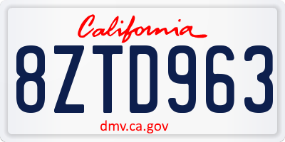 CA license plate 8ZTD963