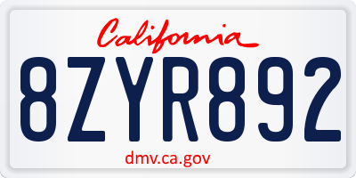 CA license plate 8ZYR892