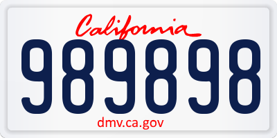 CA license plate 989898