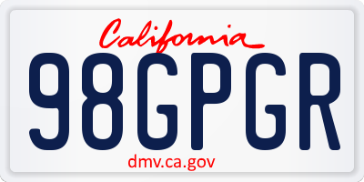 CA license plate 98GPGR