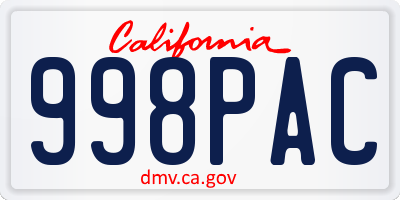 CA license plate 998PAC