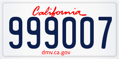 CA license plate 999007