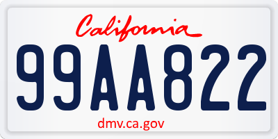 CA license plate 99AA822