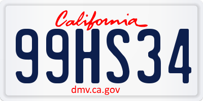 CA license plate 99HS34