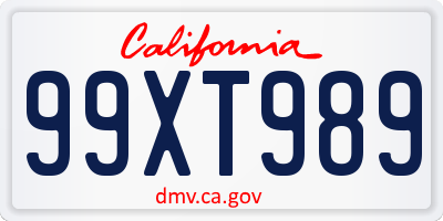 CA license plate 99XT989