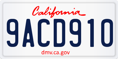 CA license plate 9ACD910