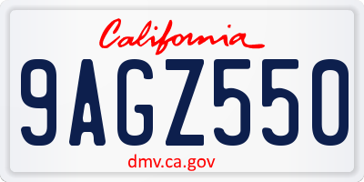 CA license plate 9AGZ550