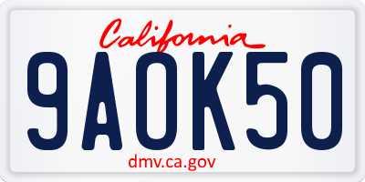 CA license plate 9AOK50