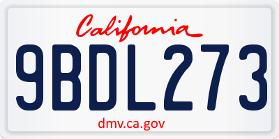 CA license plate 9BDL273