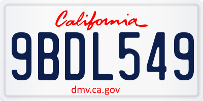 CA license plate 9BDL549